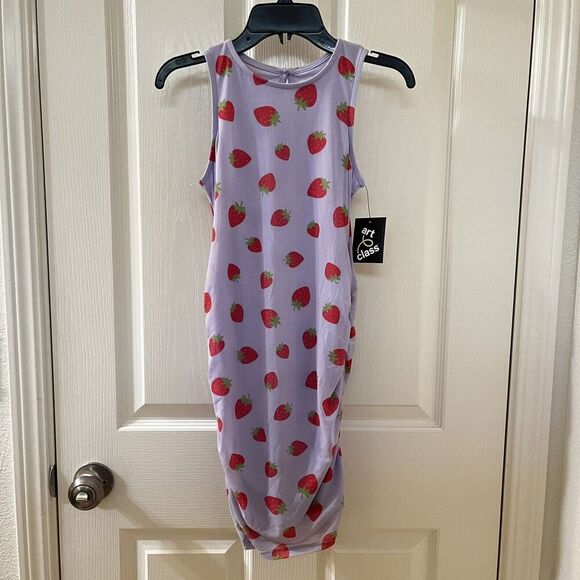 Art Class Purple Strawberry Dress Ruched Sides Girls Size Medium 7-8 NWT - Picture 1 of 10